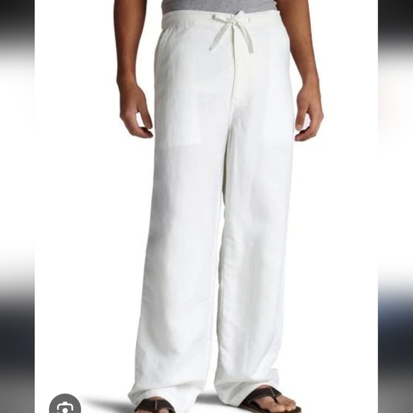 Cubavera Men's Solid White Drawstring Elastic Waist Linen Pants XXL X 32 - Picture 1 of 13